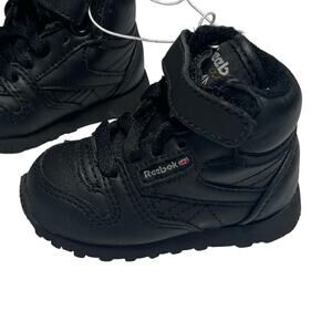 Reebok Baby Shoes Size 2 Classic Leather High Top Sneakers Black Casual